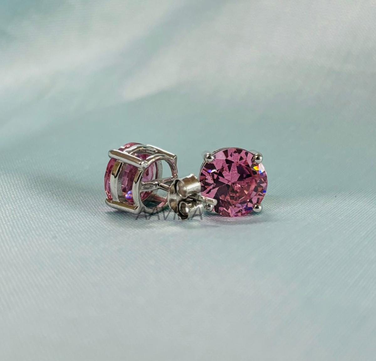Pink Sapphire Gemstone Earrings, 10mm Round Studs, Everyday Stud Earrings, 925 Sterling Silver, Gift For Her, Pink Stone Stud Earrings, Gift