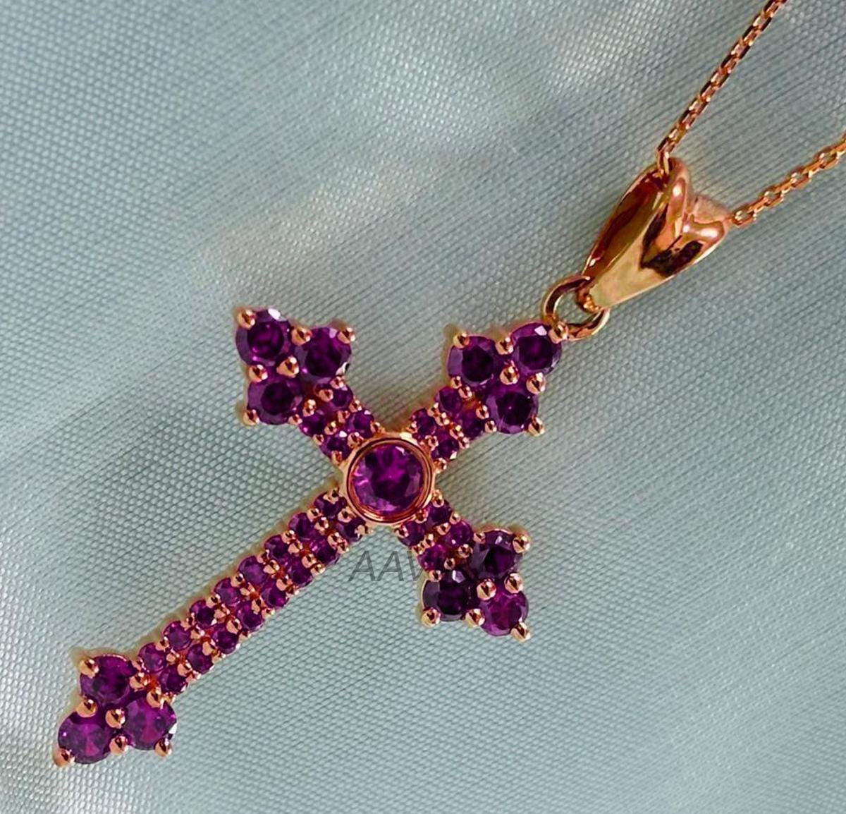 Cross Pendant, Cross Necklace, Amethyst Cross Necklace Pendant, Religious Cross Necklace, 14k Rose Gold Plated Cross, Mother's Day Sale