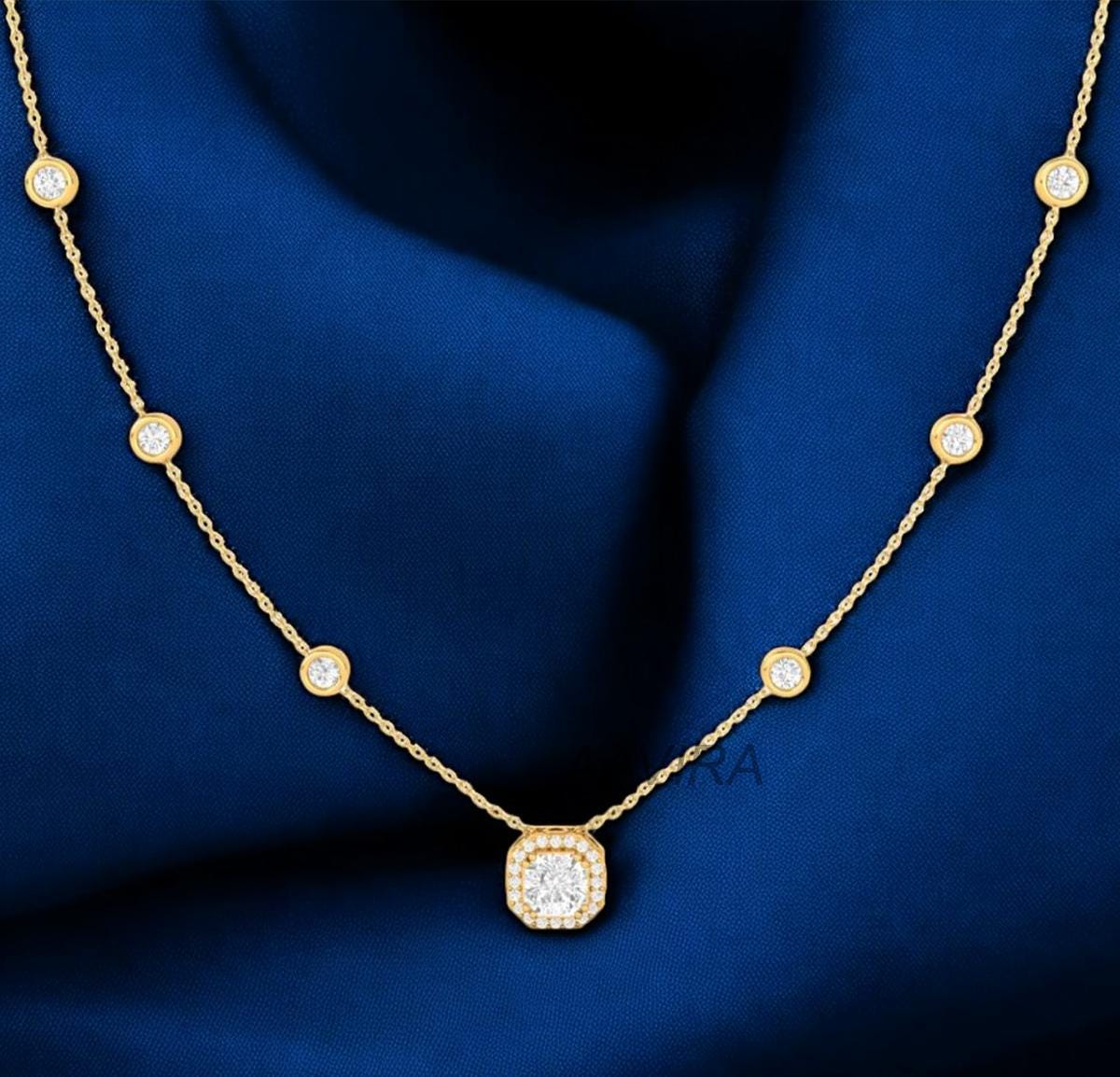 Women's Round Diamond Bezel Set Necklace, Pendant Necklace, Dainty Necklace, Minimalist Pendant Necklace, Halo Diamond Pendant, Gift For Her