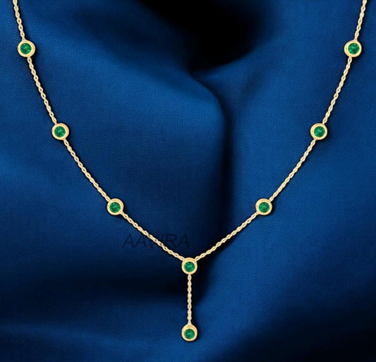 Emerald Pendant Necklace, Green Stone Pendant, Gemstone Pendant Necklace, 14k Yellow Gold Plated Y Chain Pendant, Birthday Gift, Women Gift