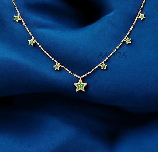Green Emerald Star Necklace, Dainty Star Chain Pendant, Green Gemstone, Star Necklace, Star Collar Necklace, Star Jewelry, Gift For Her