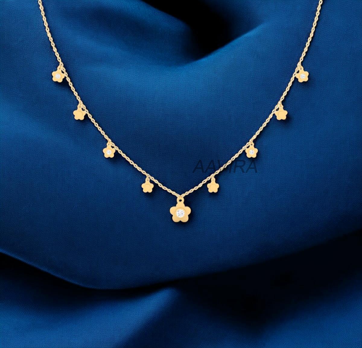 Diamond Floral Necklace, Diamond Jewelry, Dainty Necklace, Birthday Gift, 14k Rose Gold Plated, Christmas Gift, Gift For Mom, 18 Inch Chain
