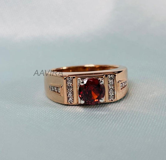 Red Garnet & CZ Band Ring, Men Diamond Band Ring, Mens Wedding Band Ring, Personalized Band, Pinky Ring For Men, Band For Men, Gift For Him