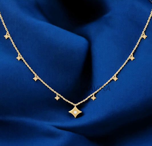 Dainty Necklace, Diamond Necklace, Diamond Jewelry, Minimalist Necklace, Party Wear Pendant, Birthday Gift, 14k Yellow Gold Plated Necklace