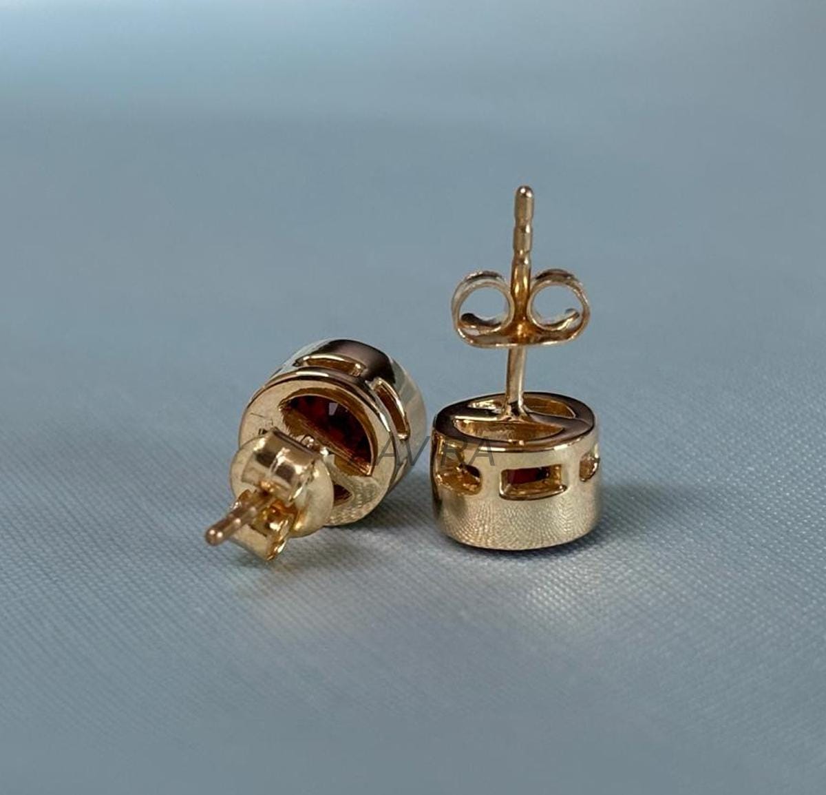 Dainty Red Ruby Stud Earrings, Bezel Set Earrings, Gemstone Earrings, 14k Yellow Gold Plated, Pushback Earrings, Gifts For Girlfriend