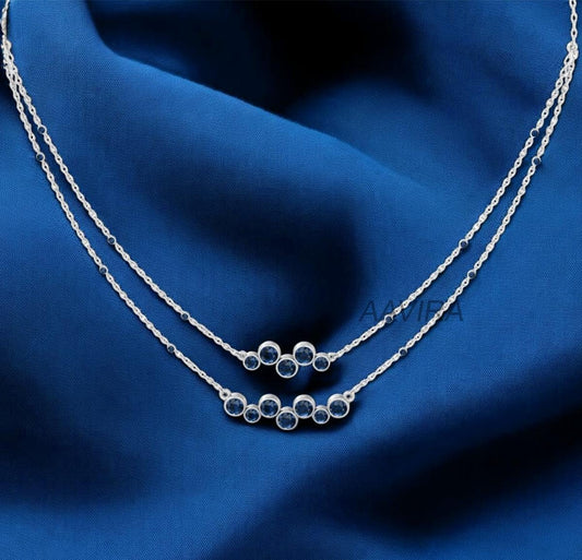 Dainty Charm Necklace, Two Layer Sapphire Necklace, Bezel Set Necklace, Women's Necklace Gift, Party Necklace, Minimalist Sapphire Necklace