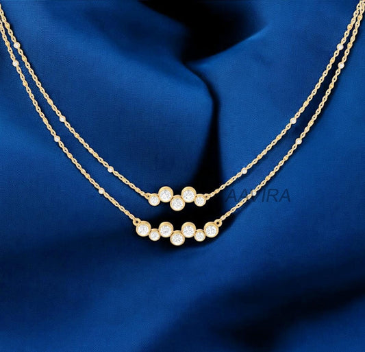 Bezel Set Diamond Necklace, Beaded Necklace, Dainty Necklace, Diamond Pendant Necklace, Diamond Cham Necklace, Valentines Day Gift For Her