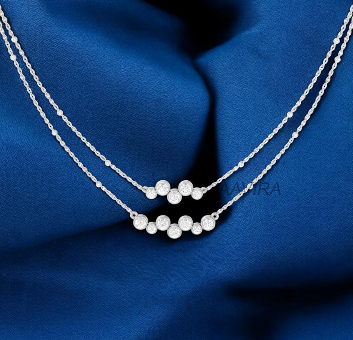 Bezel Set Diamond Necklace, Beaded Necklace, Dainty Necklace, Diamond Pendant Necklace, Diamond Cham Necklace, Valentines Day Gift For Her