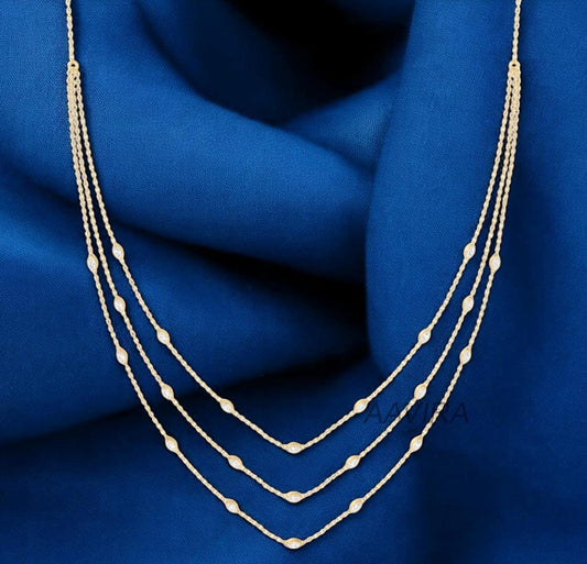 Marquise Diamond Three Layer Necklace, Diamond Jewelry, Layer Necklace For Women, Delicate Necklace, 14k Yellow Gold Plated, Gift For Mom