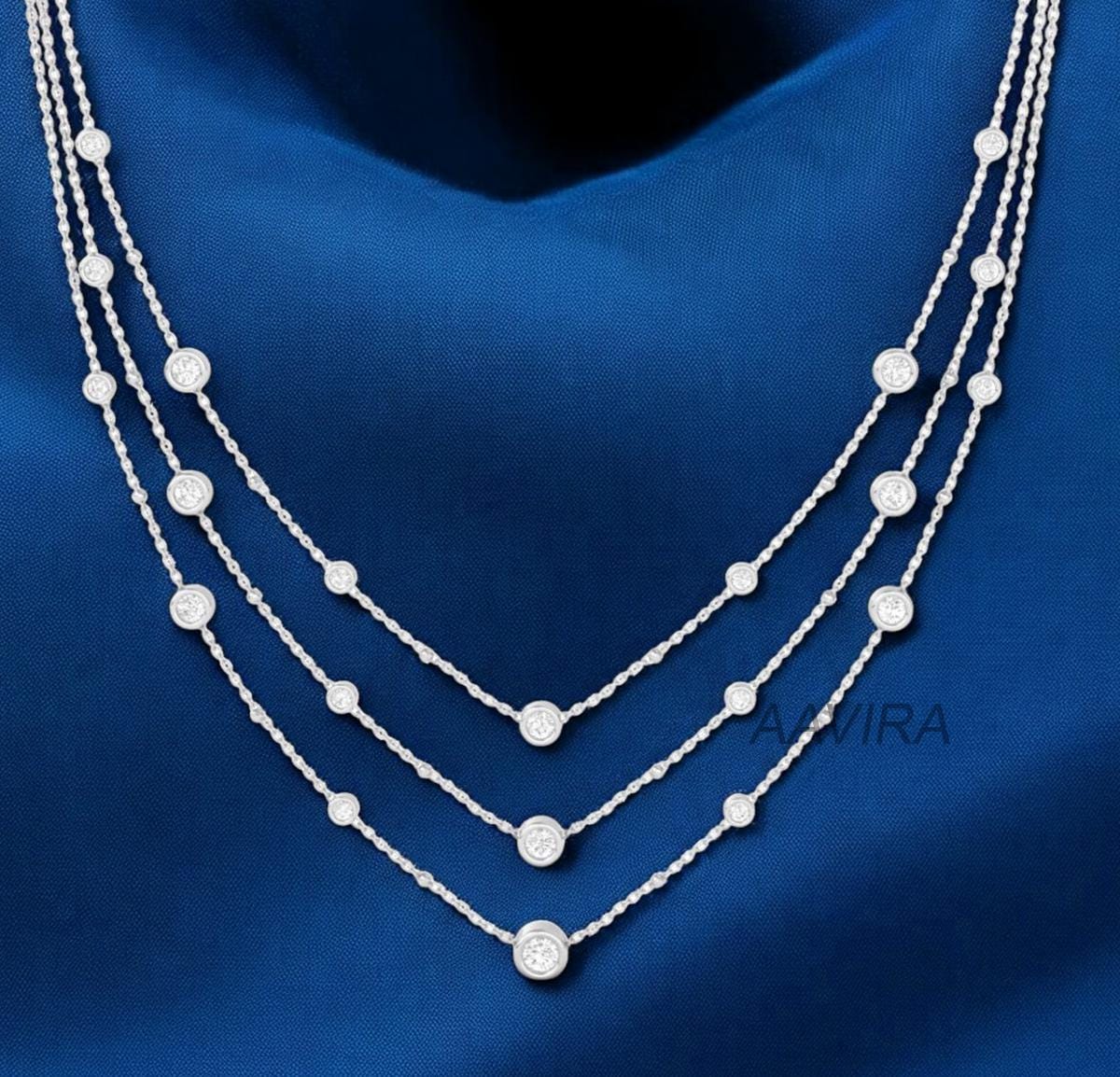 Sterling Silver Necklace, Beaded Necklace, Beaded Chain Necklace, Layering Necklace, Diamond Charm Necklace, Gift For Her,