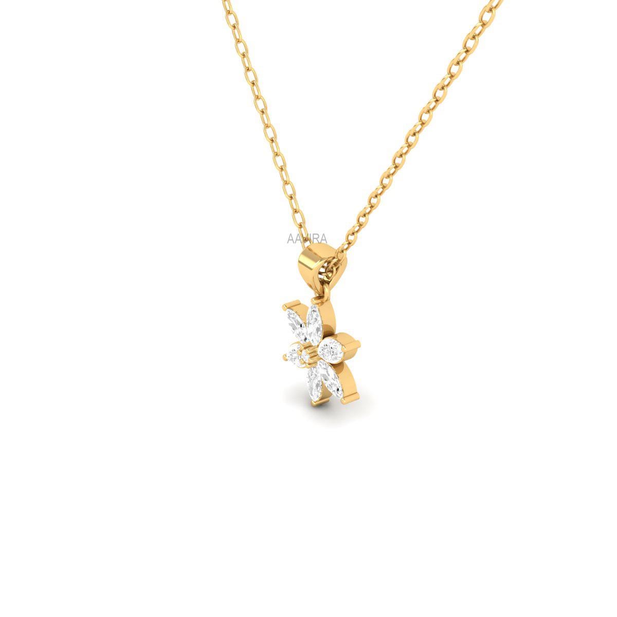Flower Necklace, Minimalist Flower Charm Pendant, Trendy Gift Pendant, Marquise Flower Pendant, Floral Jewelry, Women's Diamond Pendant