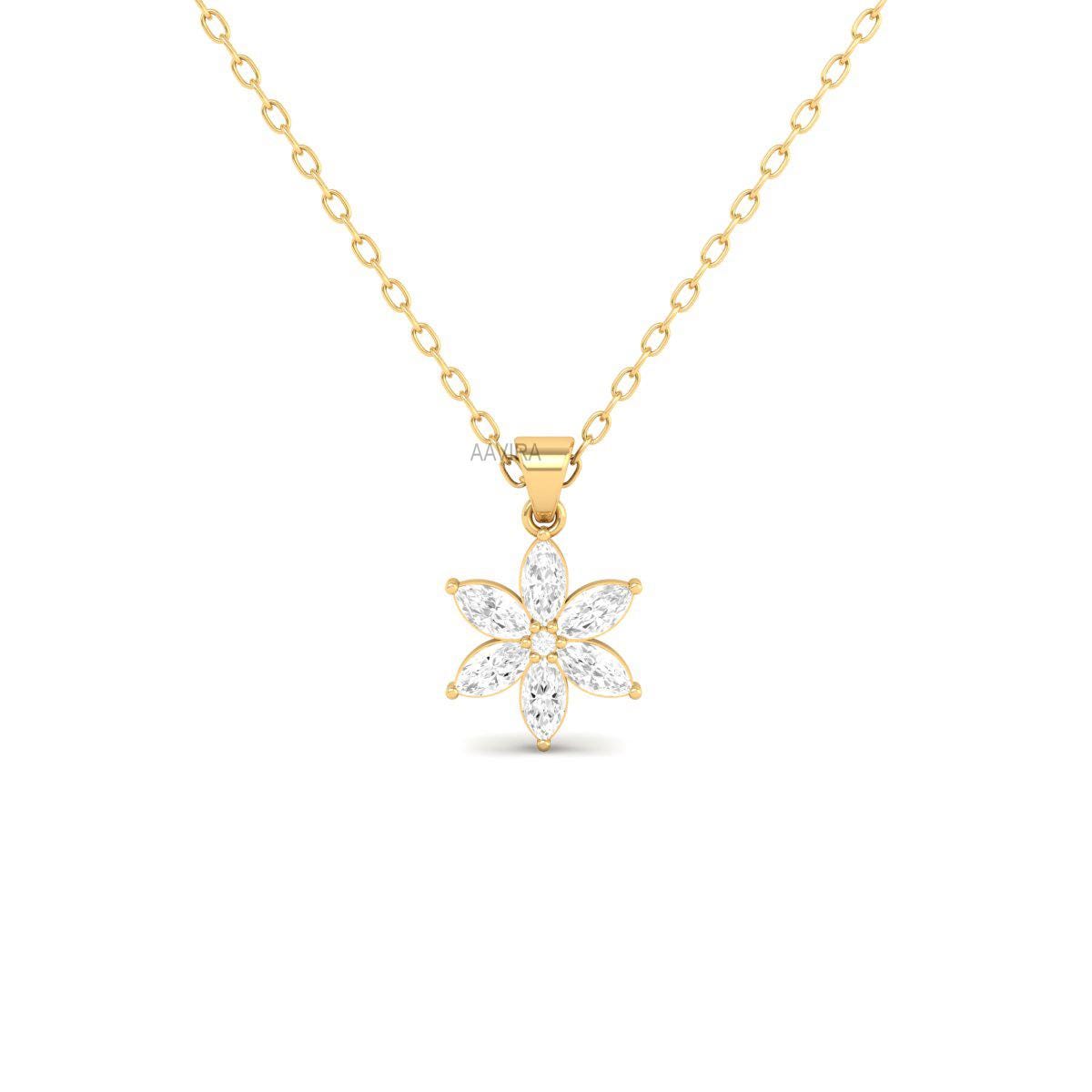 Flower Necklace, Minimalist Flower Charm Pendant, Trendy Gift Pendant, Marquise Flower Pendant, Floral Jewelry, Women's Diamond Pendant