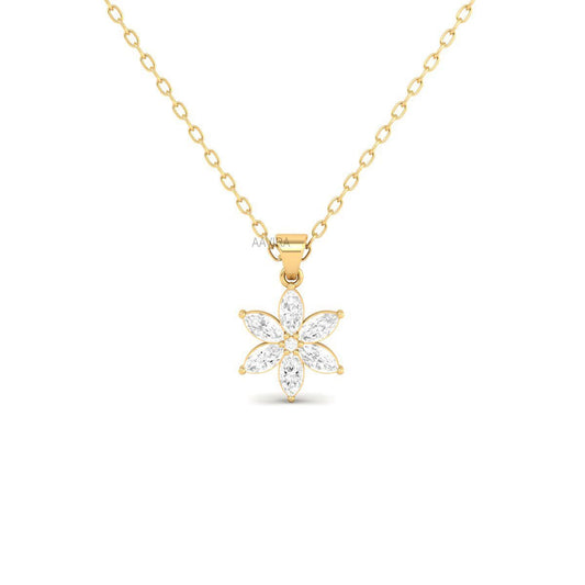 Flower Necklace, Minimalist Flower Charm Pendant, Trendy Gift Pendant, Marquise Flower Pendant, Floral Jewelry, Women's Diamond Pendant