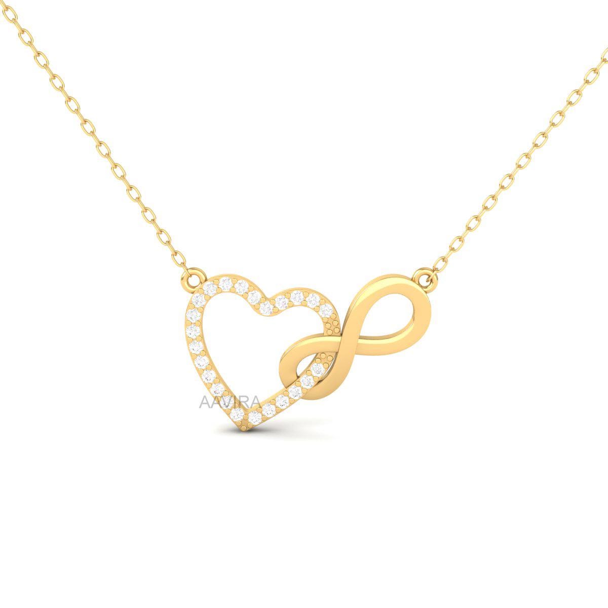 Heart Shape Pendant Necklace, Moissanite Diamond Necklace Pendant, Heart Infinity Pendant, Personalized Gifts, 14K Yellow Gold Heart Pendant