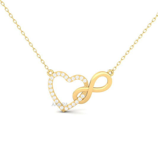 Heart Shape Pendant Necklace, Moissanite Diamond Necklace Pendant, Heart Infinity Pendant, Personalized Gifts, 14K Yellow Gold Heart Pendant