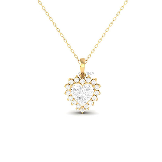Heart Cut Pendant In 14k Yellow Gold Plated, Diamond Heart Pendant, Halo Heart Pendant, Heart Pendant For Women, Small Love Gift For Mom
