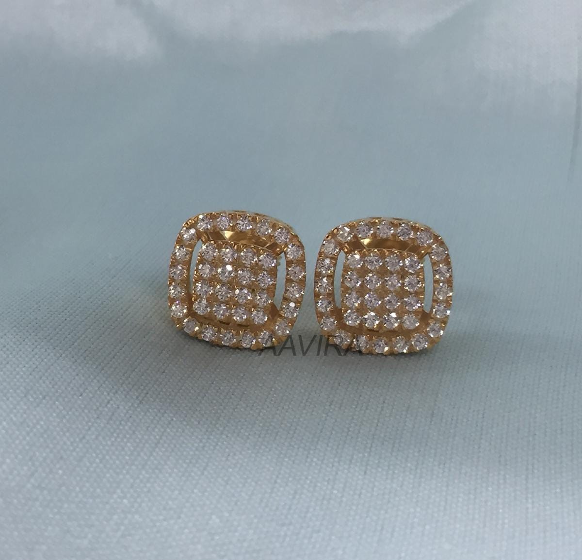 Moissanite Round Square Stud Earrings, Diamond Square Earrings, Cluster Earrings, Men's Women's Stud Earrings, Screw Back Party Wear Studs