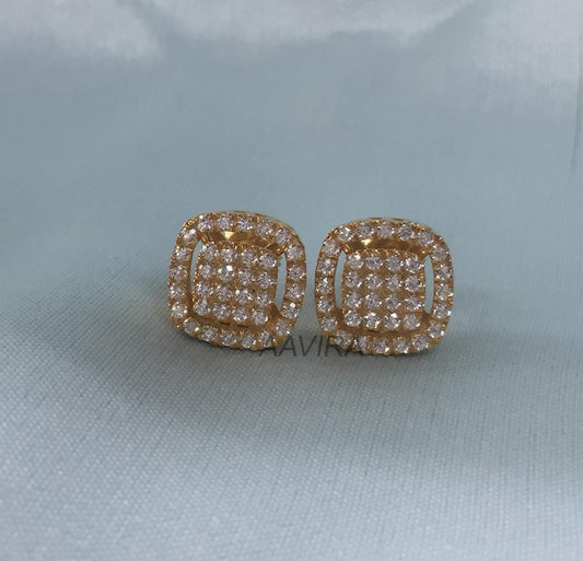 Moissanite Round Square Stud Earrings, Diamond Square Earrings, Cluster Earrings, Men's Women's Stud Earrings, Screw Back Party Wear Studs
