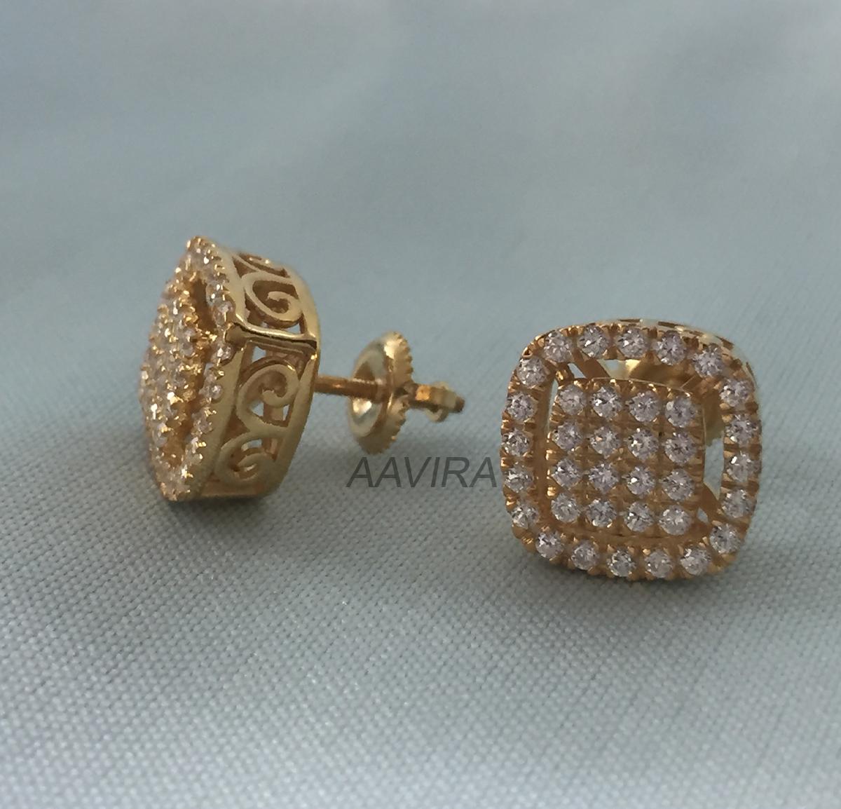 Moissanite Round Square Stud Earrings, Diamond Square Earrings, Cluster Earrings, Men's Women's Stud Earrings, Screw Back Party Wear Studs