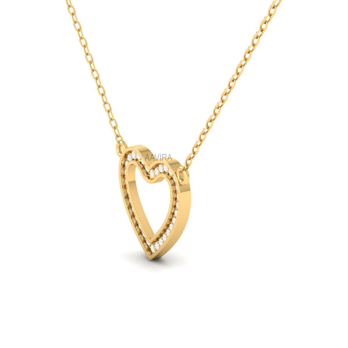 Prong Set Round Diamond Pendant, 14k Yellow Gold Plated, Handmade Heart Pendant, Chain Pendant, Birthday Gift For Her, Dainty Heart Pendant