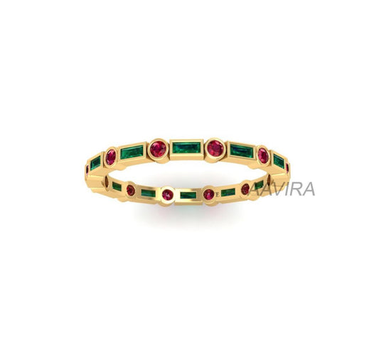 Baguette Cut Green Emerald Ring, Minimalist Gemstone Band Ring, Ruby Ring, Engagement Ring, Wedding Band, Alternate  Bridesmaid Gift