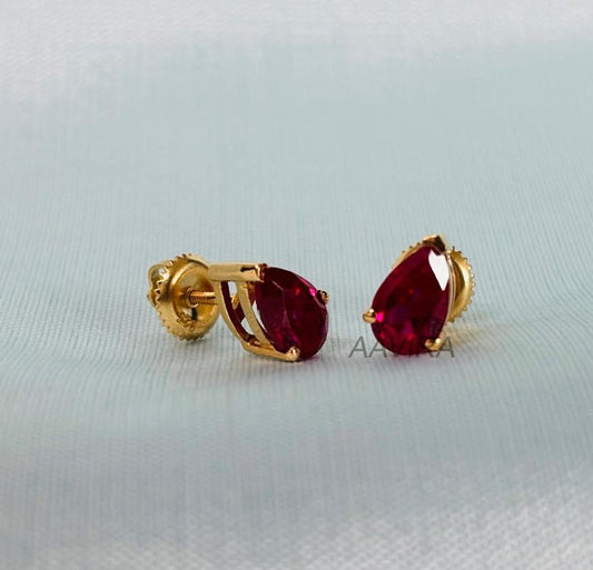 Ruby Stud Earrings, Pear Stud Earrings, Ruby Birthstone Earrings, Screw Back Earrings, Solitaire Earrings, Everyday Earrings, Gift for Her