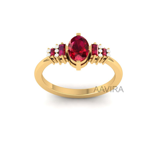 Oval Cut Ruby Ring, Engagement Ring, Ruby & Diamond Ring,  Red Gemstone Ring, Diamond Engagement Ring For Women, Anniversary Gift For Mom