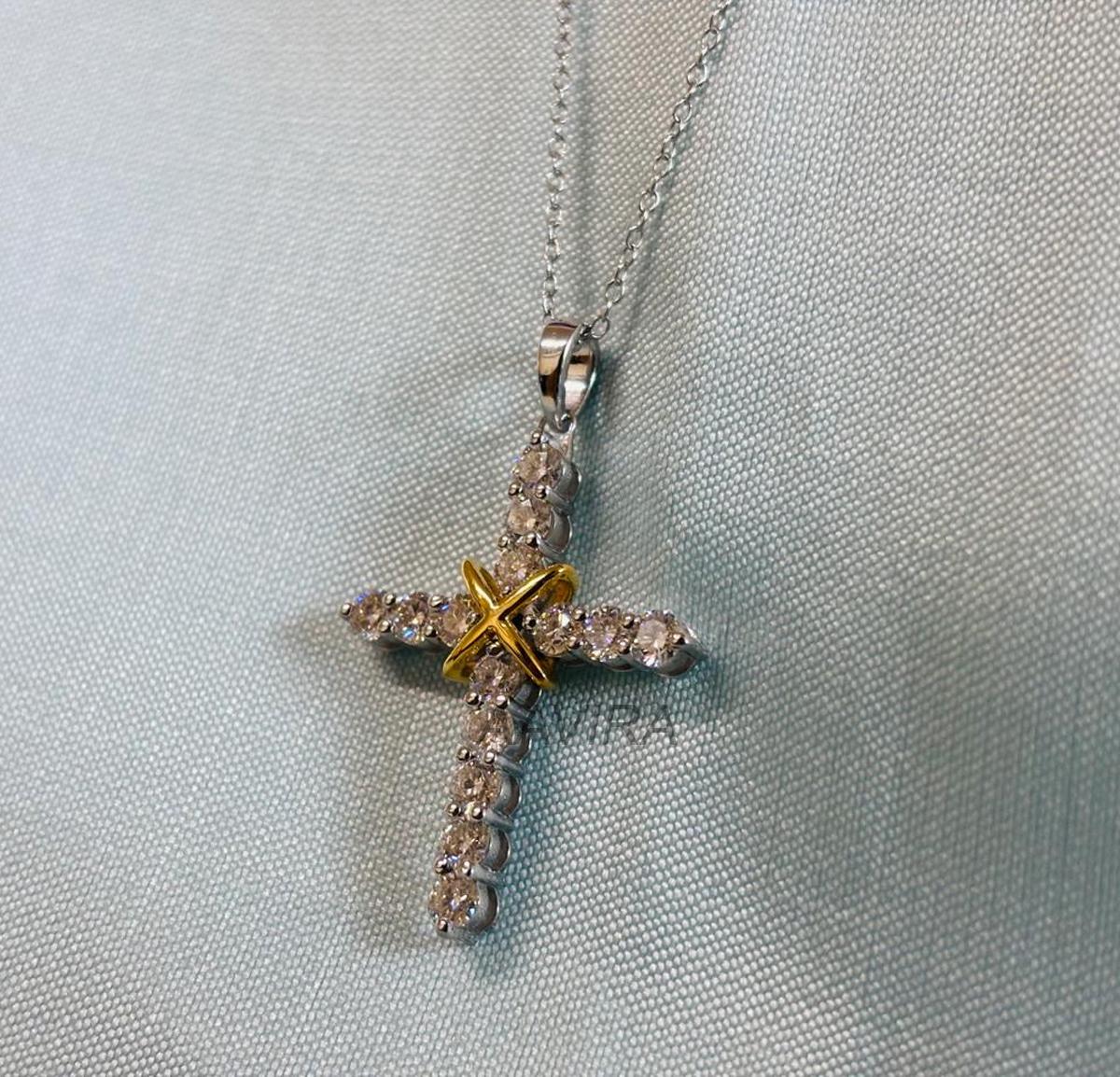 Two Tone Plated Cross Diamond Pendant Necklace, Religious Cross Pendant, Silver Handmade Pendant, Perfect Gift, Cross Moissanite Pendant