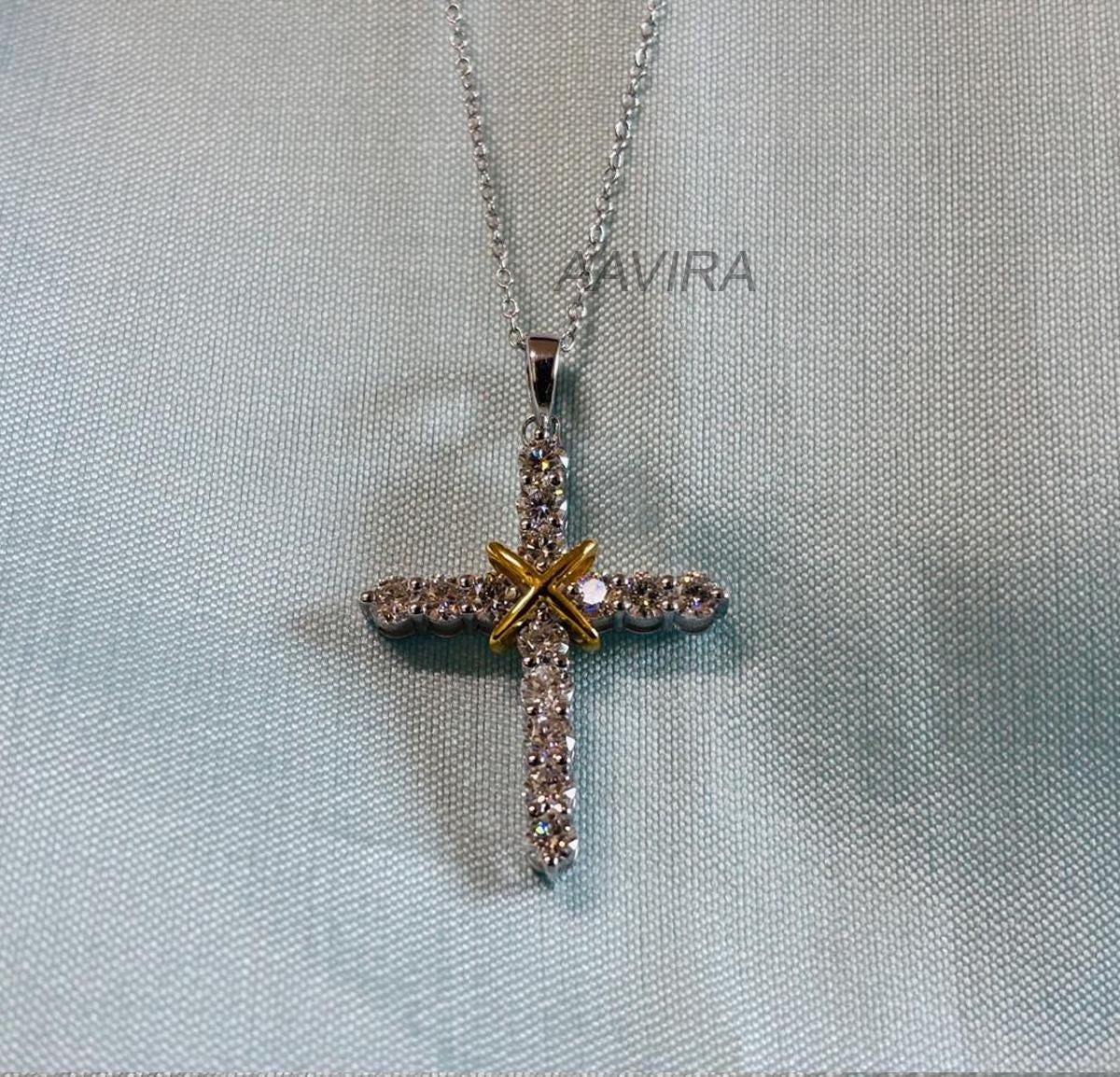 Two Tone Plated Cross Diamond Pendant Necklace, Religious Cross Pendant, Silver Handmade Pendant, Perfect Gift, Cross Moissanite Pendant