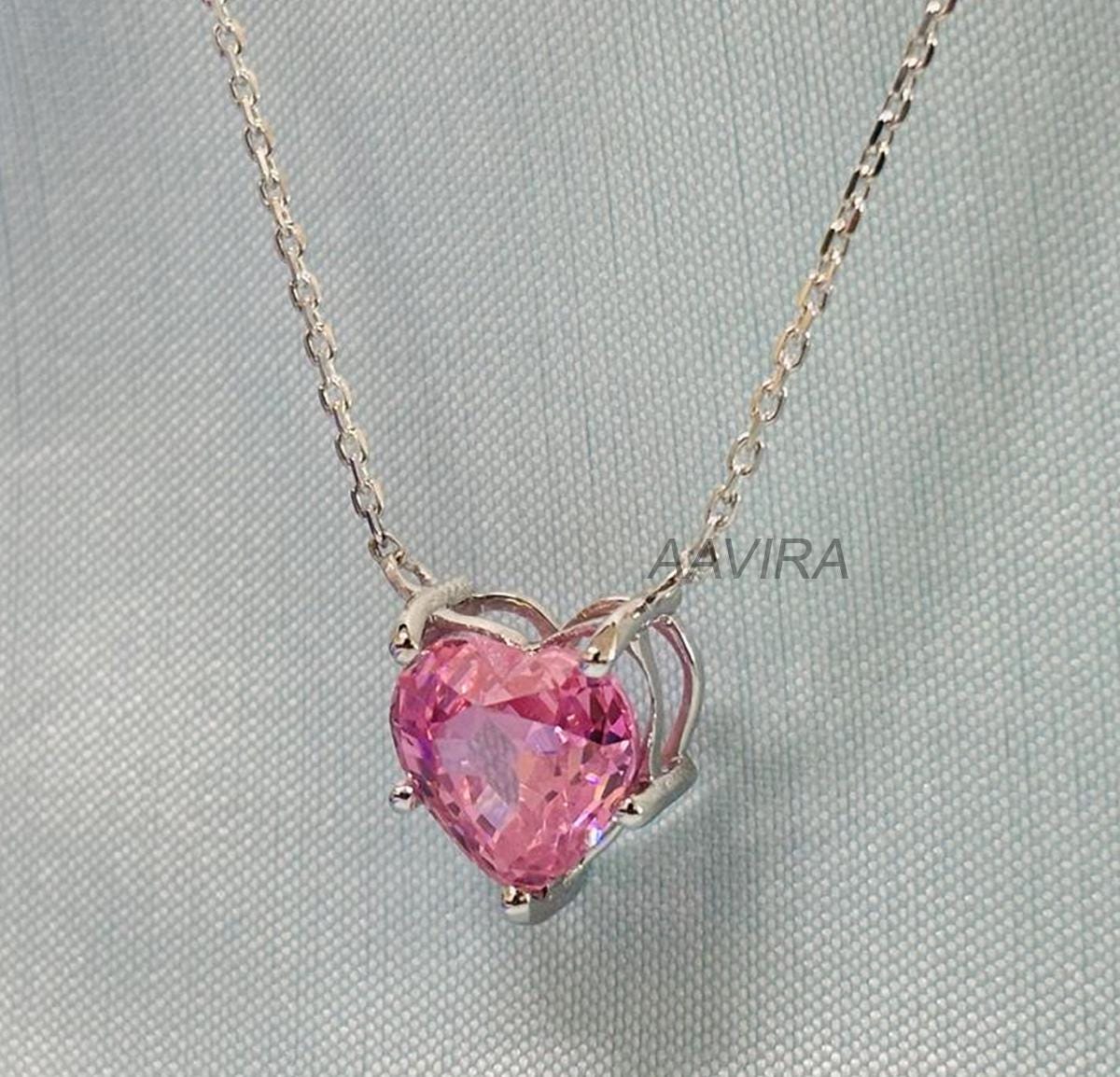 Heart Necklace, Pink Heart Pendant, Birthstone Pendant, Pink Sapphire Pendant For Women, Solitaire Pendant Necklace, Gift For Girlfriend