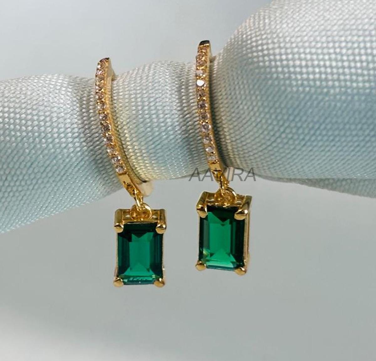 Green Emerald Drop Dangle Earrings, Emerald Earrings, Diamond Drop Dangle Earrings, Clip On Earring, Anniversary Gift, Birthday Gift For Her