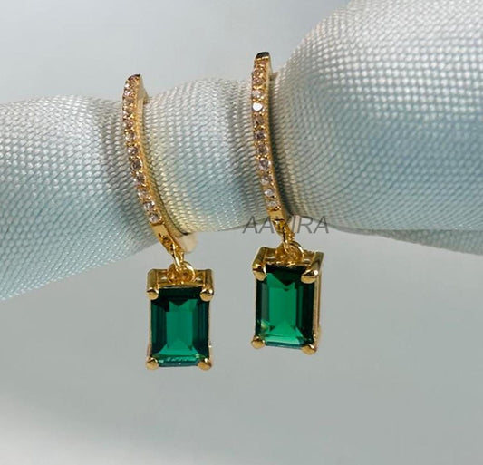 Green Emerald Drop Dangle Earrings, Emerald Earrings, Diamond Drop Dangle Earrings, Clip On Earring, Anniversary Gift, Birthday Gift For Her
