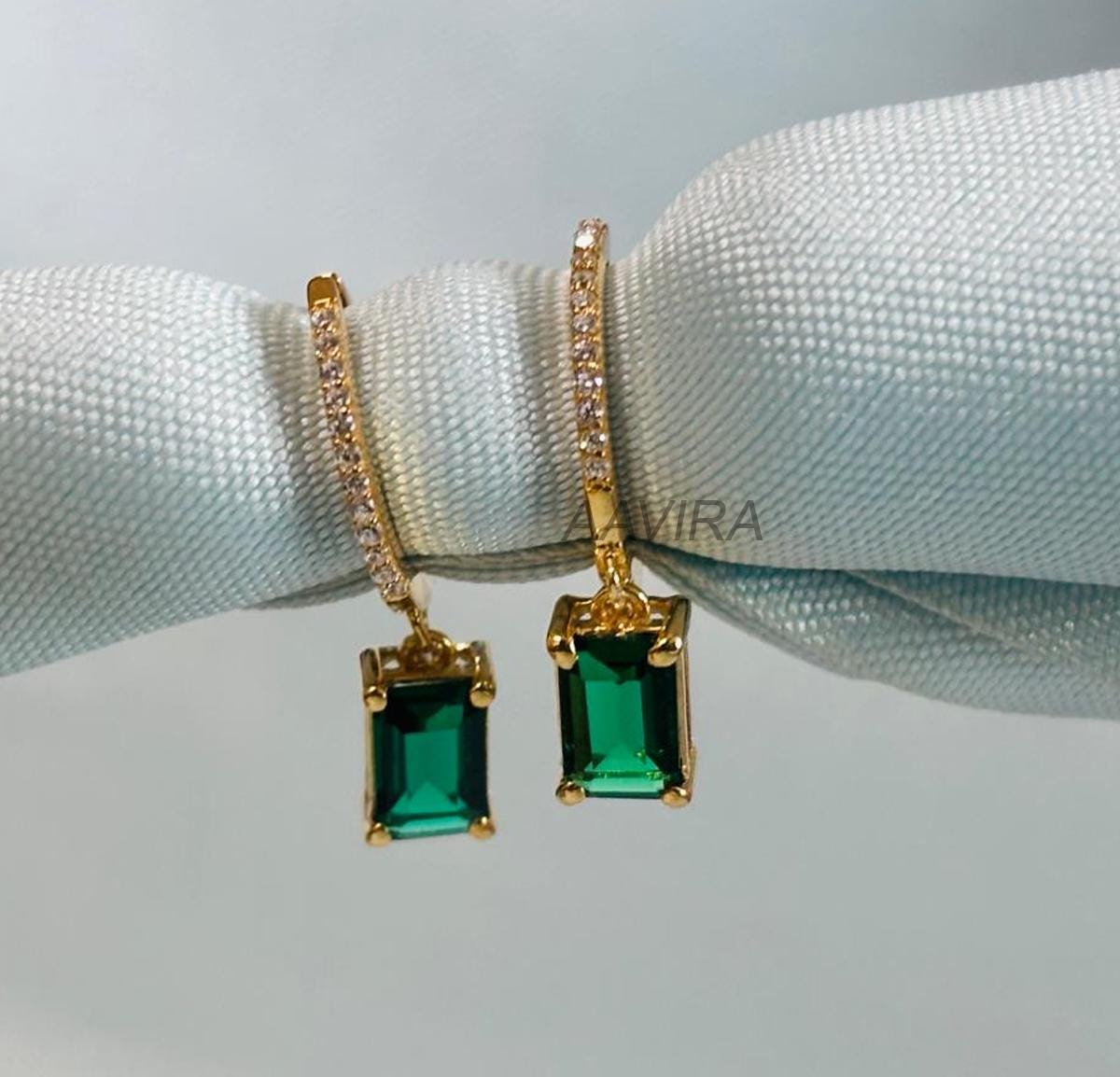 Green Emerald Drop Dangle Earrings, Emerald Earrings, Diamond Drop Dangle Earrings, Clip On Earring, Anniversary Gift, Birthday Gift For Her