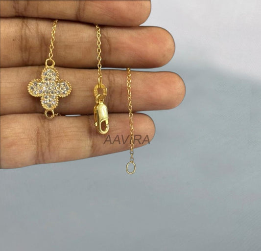 Floral Diamond Bracelet, Diamond Bracelet, Charm Bracelet, 14K Yellow Gold Plated, Diamond Bracelet For Women, Dainty Bracelet, Women's Gift