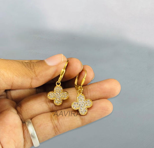 Diamond Earrings For Women, 14k Yellow Gold Plated Dangle Earrings, Birthday Gift, Lever Back Earrings, Cluster Earrings, Delicate Earrings