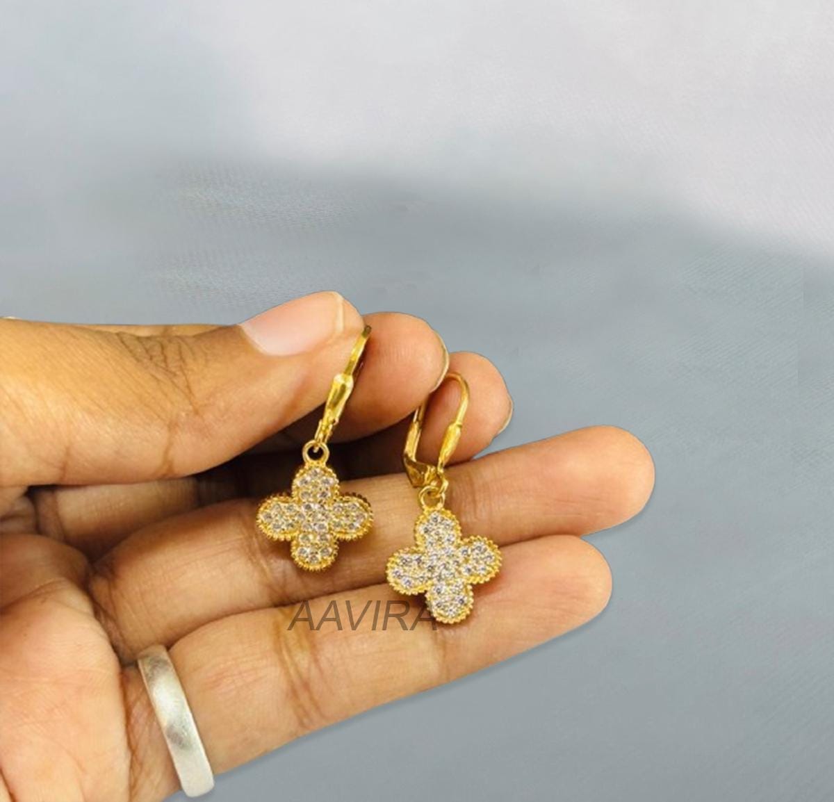Diamond Earrings For Women, 14k Yellow Gold Plated Dangle Earrings, Birthday Gift, Lever Back Earrings, Cluster Earrings, Delicate Earrings