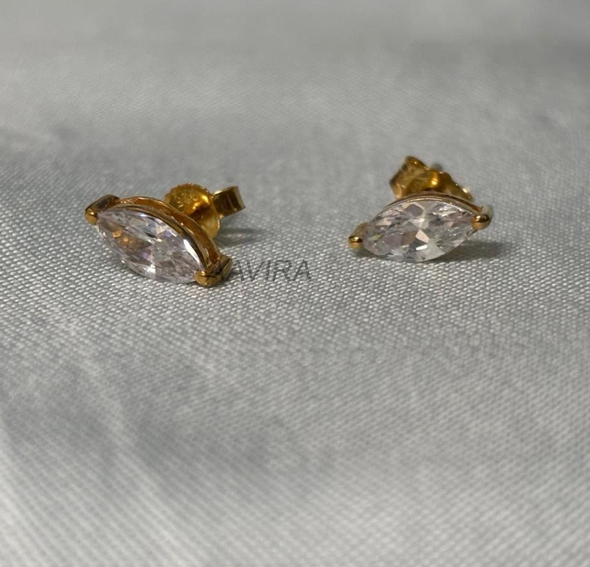 Marquise Cut Diamond Stud Earrings, Tiny Earrings, Dainty Stud Earrings, Diamond Earrings For Women, Everyday Studs, Women's Stud Earrings