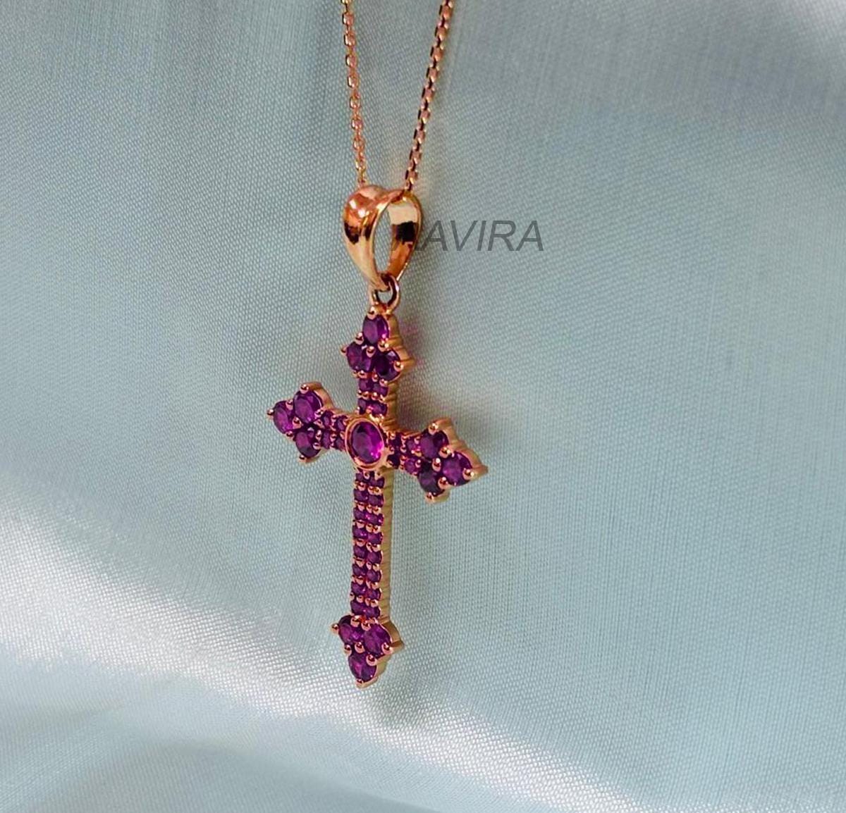 Cross Pendant, Cross Necklace, Amethyst Cross Necklace Pendant, Religious Cross Necklace, 14k Rose Gold Plated Cross, Mother's Day Sale