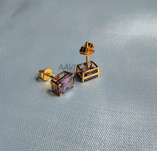 Amethyst Stud Earring, Emerald Cut Amethyst Earrings, Purple Stone, Push Back Earrings, Solitaire Gemstone Earring,  Stud Earrings for Women