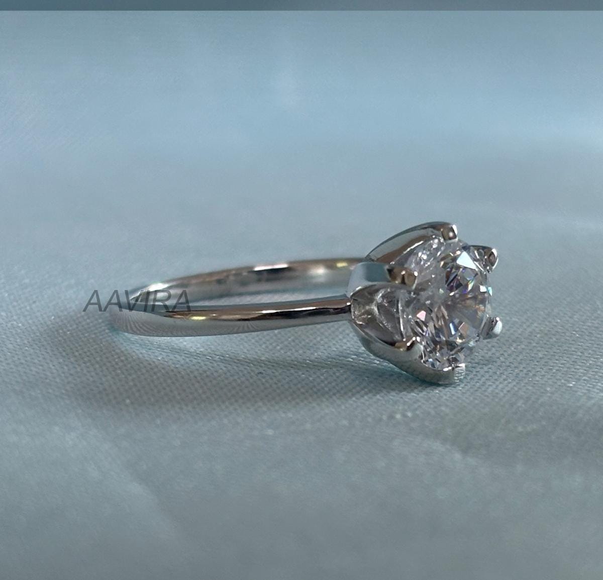 Round Moissanite Diamond Ring, Diamond Ring for Women, 14k White Gold Engagement Ring, 6 Prong Set Ring, 925 Silver Ring, Minimalist Ring