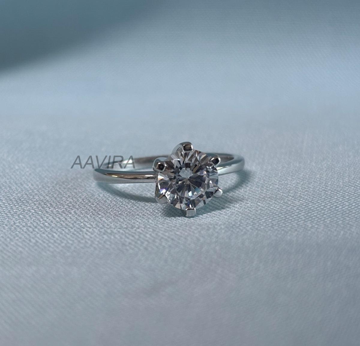 Round Moissanite Diamond Ring, Diamond Ring for Women, 14k White Gold Engagement Ring, 6 Prong Set Ring, 925 Silver Ring, Minimalist Ring