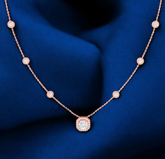 Women's Round Diamond Bezel Set Necklace, Pendant Necklace, Dainty Necklace, Minimalist Pendant Necklace, Halo Diamond Pendant, Gift For Her