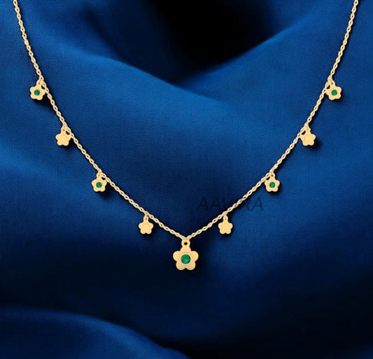 Dainty Emerald Pendant Necklace, Green Gemstone Necklace, Flower Shape Pendant, Women's Emerald Anniversary Pendant, Valentines Day Sale