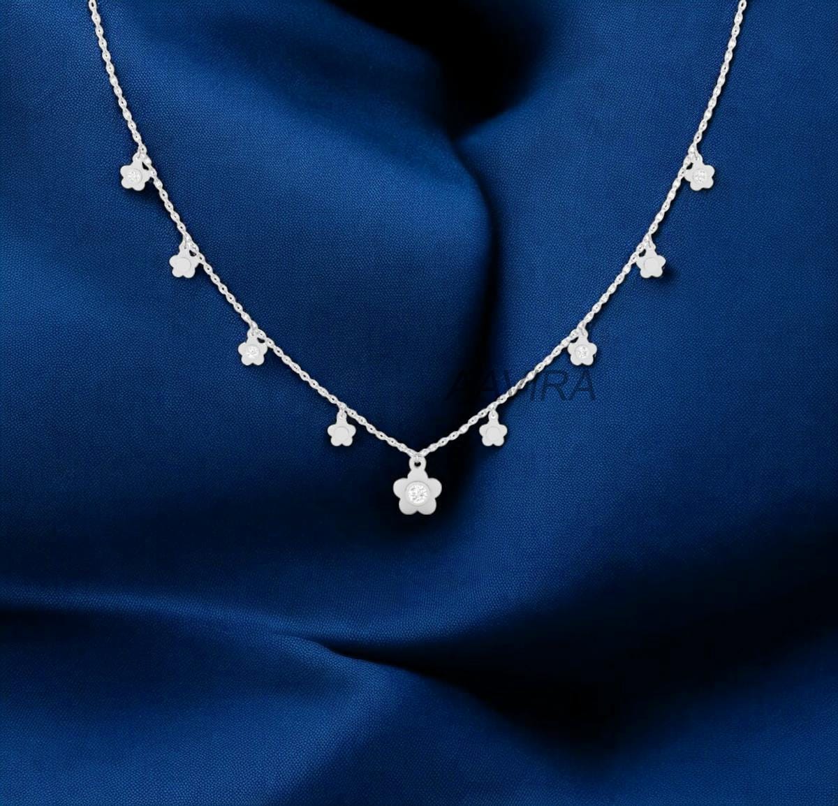Diamond Floral Necklace, Diamond Jewelry, Dainty Necklace, Birthday Gift, 14k Rose Gold Plated, Christmas Gift, Gift For Mom, 18 Inch Chain