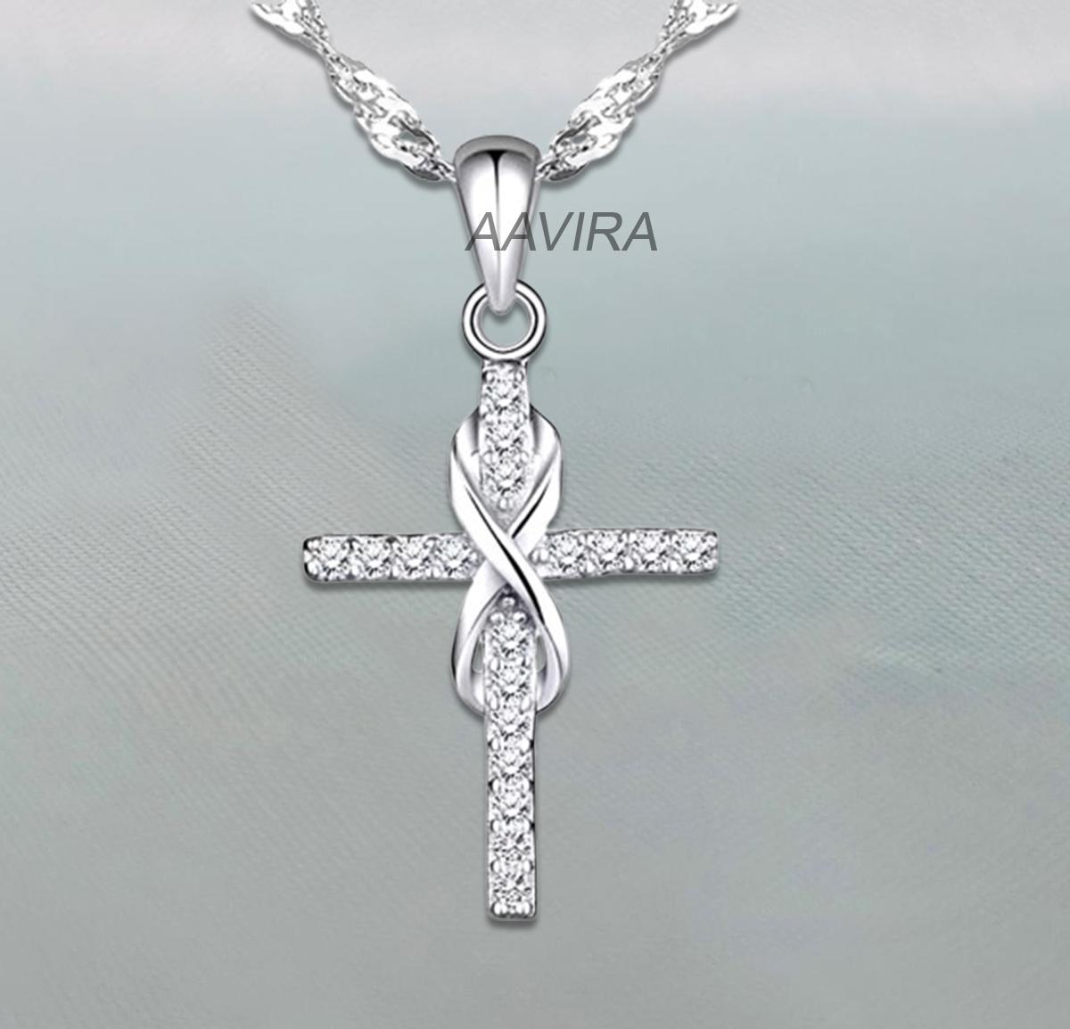 Infinity Moissanite Cross Necklace, Cross Pendant, Cross Necklace, Unique Cross Necklace, Perfect Gift For Anniversary, Moissanite Cross