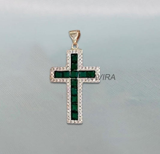 Cross Necklace, Emerald Cross Necklace, Green Emerald Cross Necklace, Religious Pendant, 925 Sterling Silver, Cross Necklace, Christmas Gift