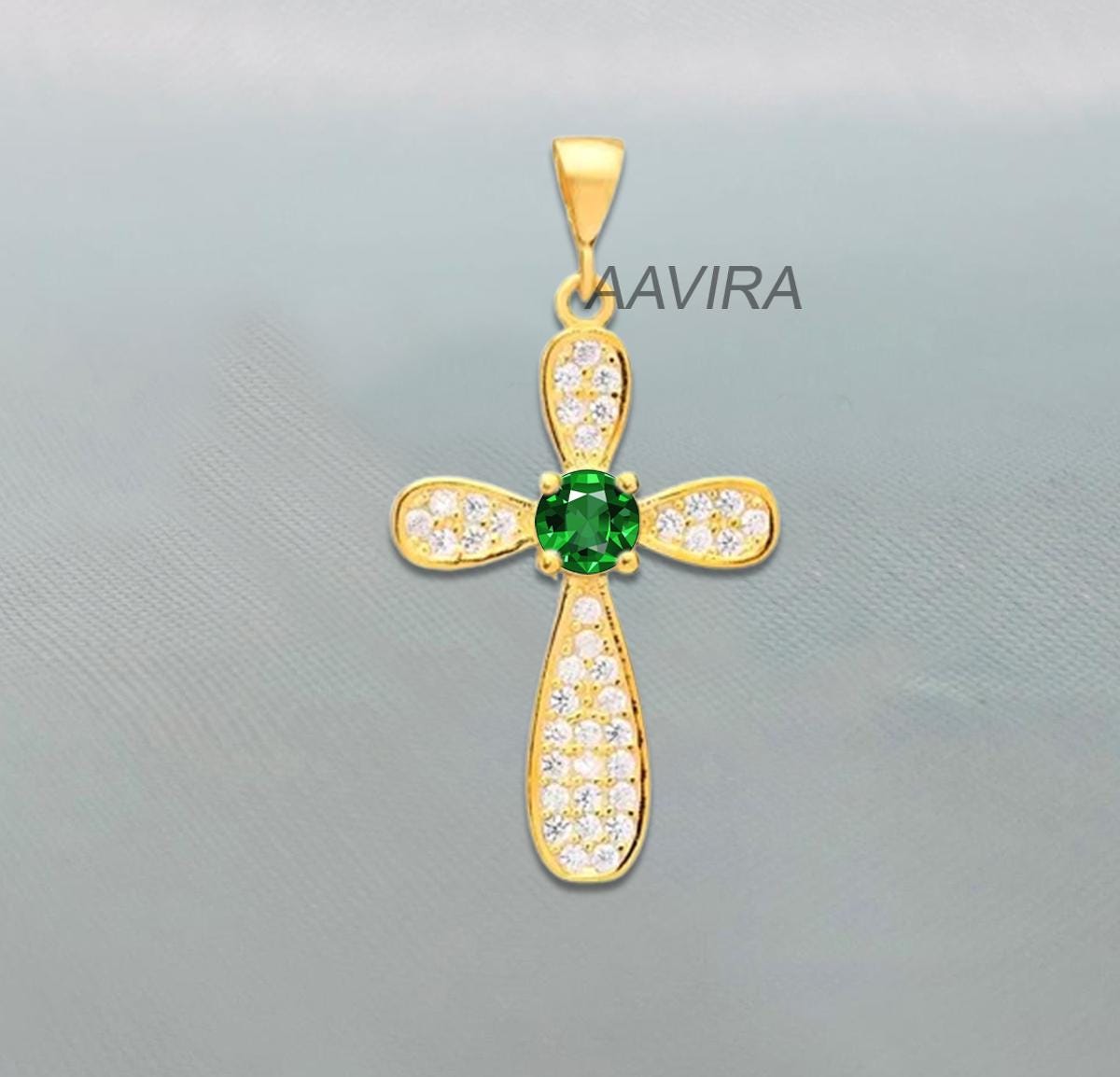 Multi Stone Cross Necklace, Sapphire Cross Necklace, 14k Yellow Gold Cross Gift, Blue Stone Cross Necklace, Women Cross Jewelry, Women Cross