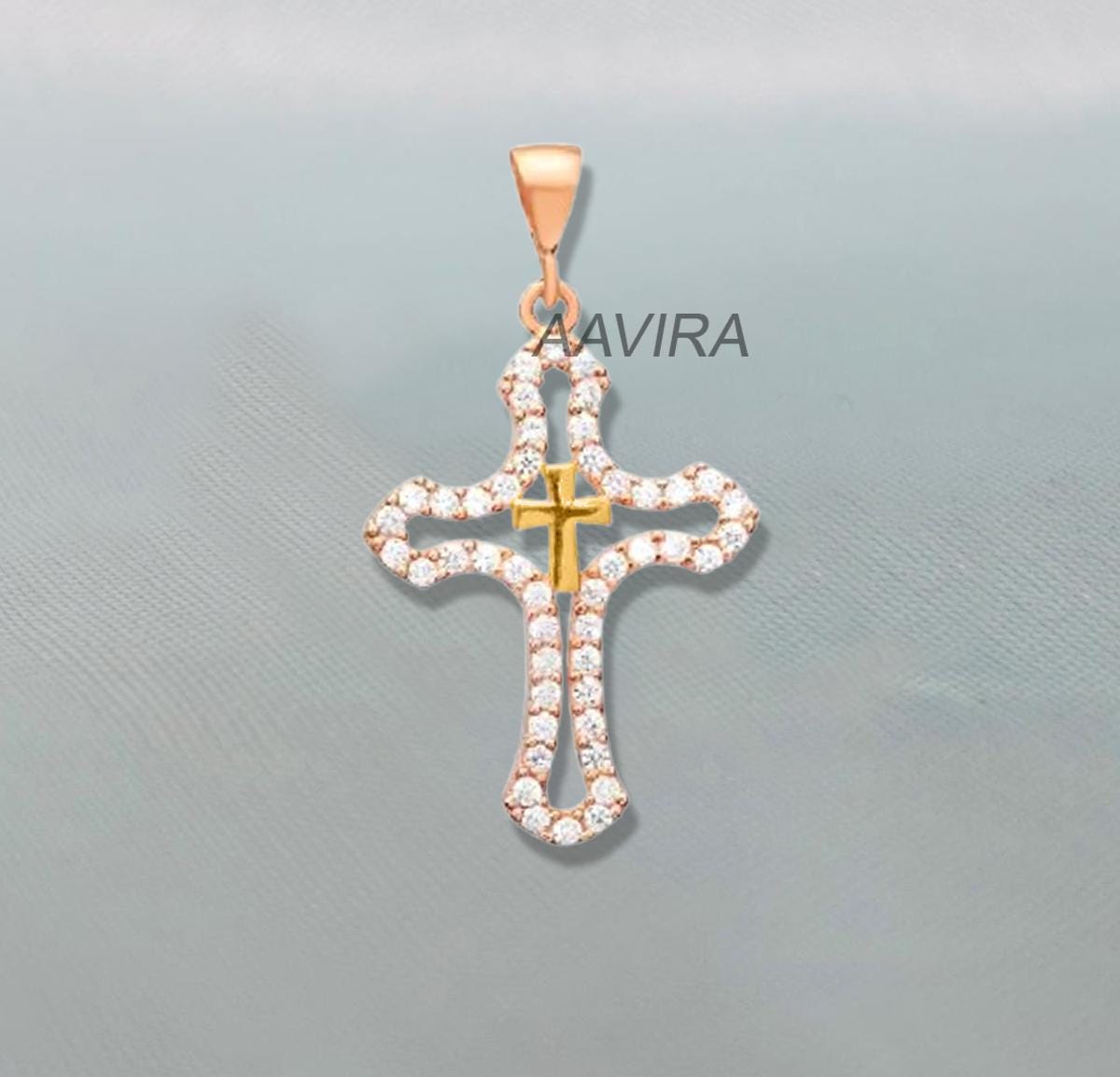 Cross Jewelry, Two Tone Plated Cross Diamond Pendant Necklace, Delicate Cross Necklace, Diamond Cross Necklace, Women's Cross Pendant Gif