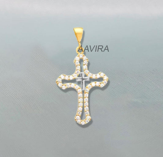 Double Cross Diamond Necklace, Diamond Necklace, Two Tone Diamond Necklace, Diamond Cross Chain Pendant, Perfect Gift For Valentines Day