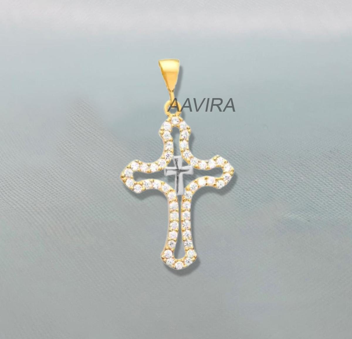 Double Cross Diamond Necklace, Diamond Necklace, Two Tone Diamond Necklace, Diamond Cross Chain Pendant, Perfect Gift For Valentines Day